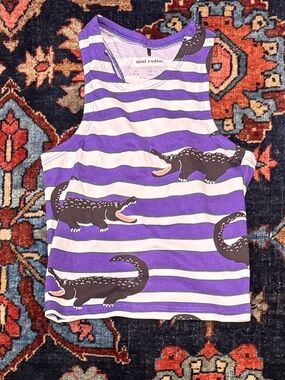 Mini Rodini Purple & White Striped Crocodile Tank Size 92/98 1.5-3 years